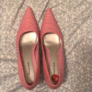 Pink low heels with pointy toe